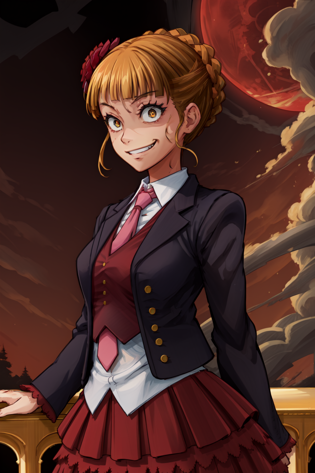 00241-2981555099-masterpiece,best quality,1girl,beatrice,human dress,jacket,pink necktie,hair flower,skirt,crazy eyes,troll face,crazy smile,cons.png